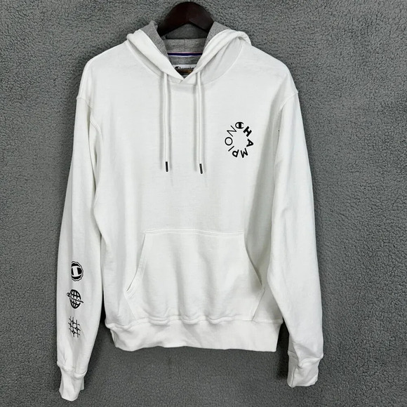 Champion sweatshirt mens medium‎ white Logo Embroidered fleece pullover sweater - Picture 1 of 8
